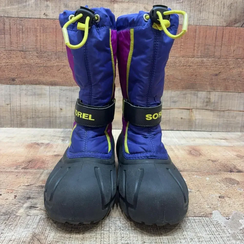 Sorel Snow Boots Kids Size 1 32 Purple Blue Nylon Waterproof Winter NY1885-484
